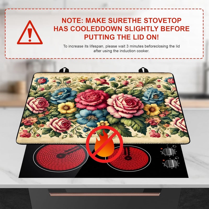 BVBOX Peony Flower Stove Top Cover Retro Flower Gas Stove Top Cover for Home Decoration Kitchen Pad Non-Stick Washable Cooktop Covers Countertop Protector Keep Stove Clean 28"x20" - Image 3
